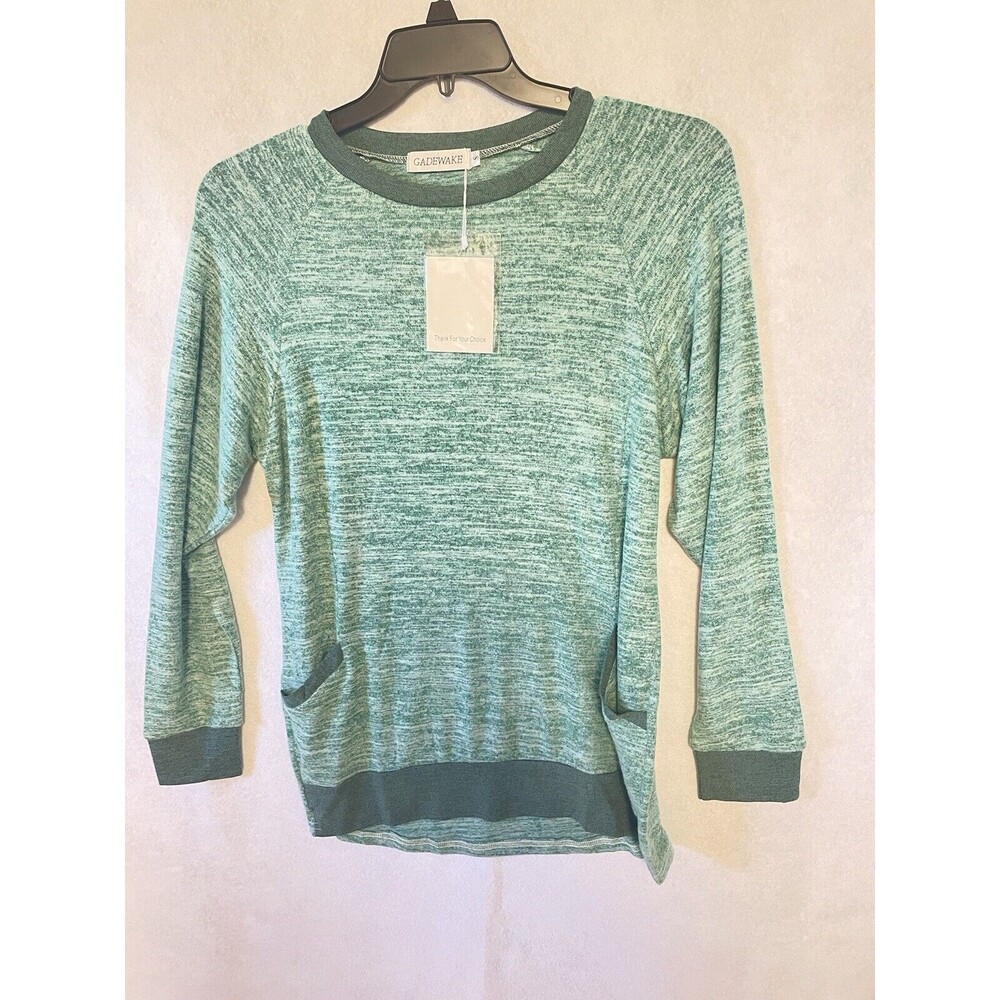 Gadewake Casual Green Color Block Lg Sleeve T-shirt Sweatshirt Blouse Type Sz S